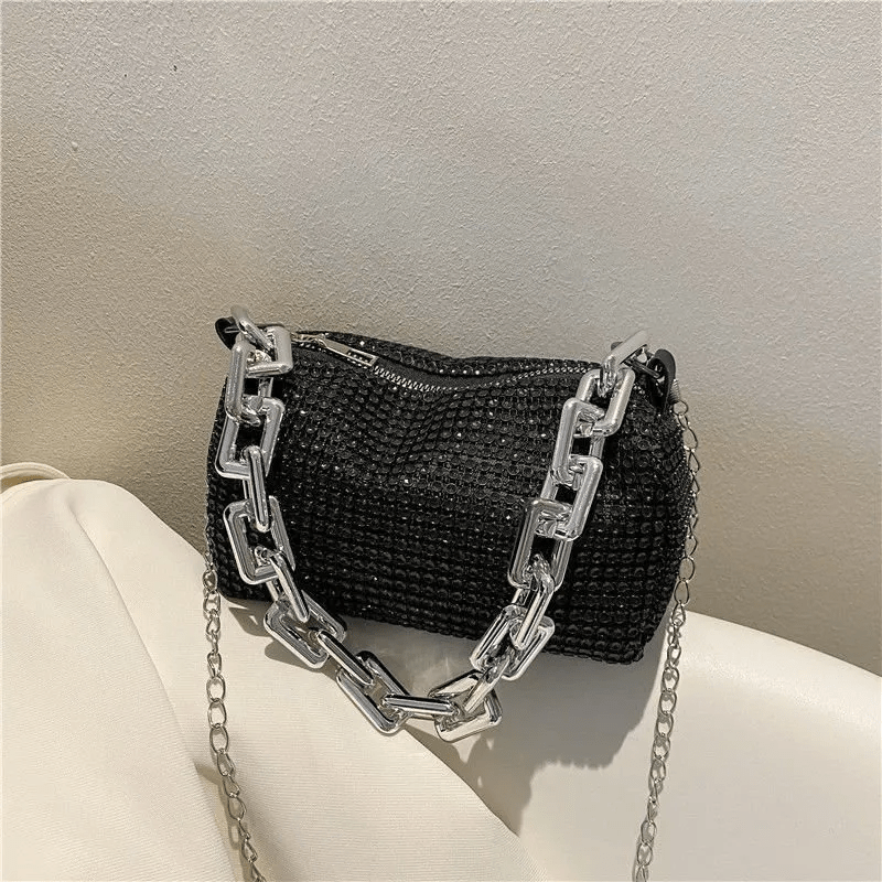 Rhinestone Bucket Bag Glitter Chain Prom Purse Women's Mini Crossbody Bag