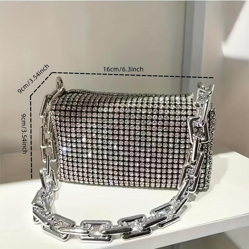 Rhinestone Bucket Bag Glitter Chain Prom Purse Women's Mini Crossbody Bag