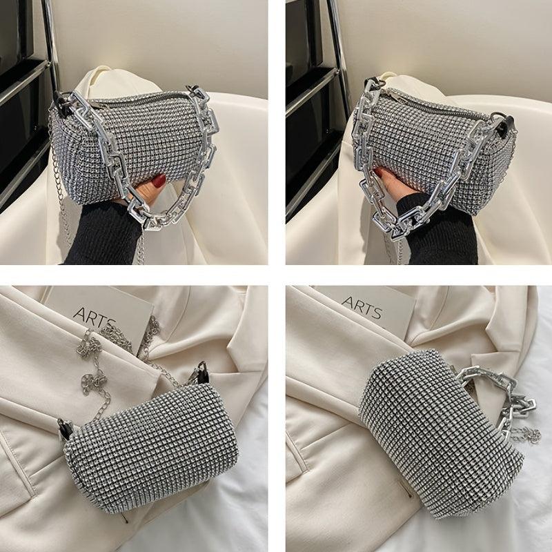 Rhinestone Bucket Bag Glitter Chain Prom Purse Women's Mini Crossbody Bag