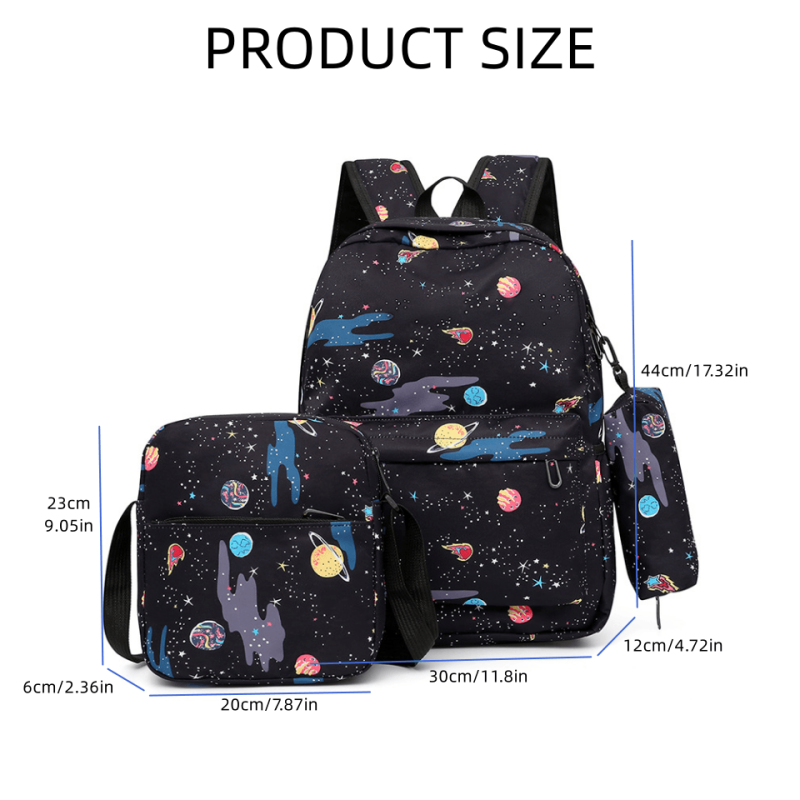 3PCS Large Capacity Backpack Set Preppy Back To School Daypack Travel Knapsack