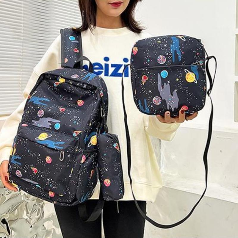 3PCS Large Capacity Backpack Set Preppy Back To School Daypack Travel Knapsack
