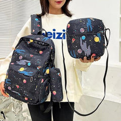 3PCS Large Capacity Backpack Set Preppy Back To School Daypack Travel Knapsack