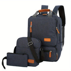 Casual Solid Bag Sets Multifunctional Backpack With Crossbody Bag & Purse