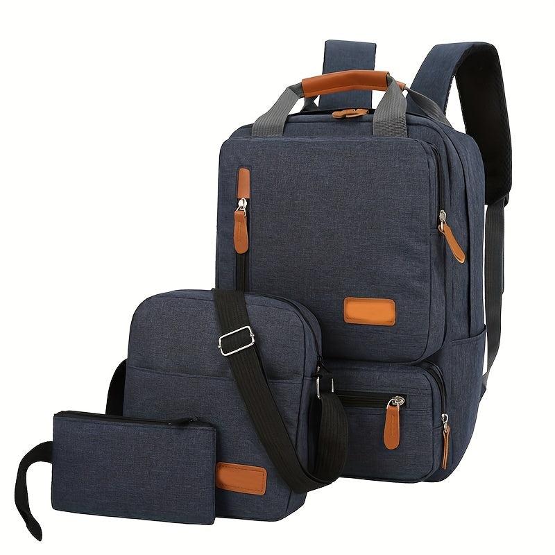Casual Solid Bag Sets Multifunctional Backpack With Crossbody Bag & Purse