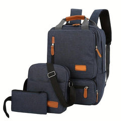 Casual Solid Bag Sets Multifunctional Backpack With Crossbody Bag & Purse