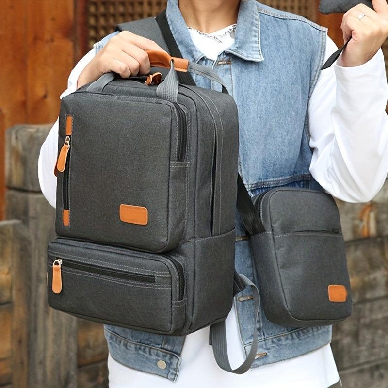 Casual Solid Bag Sets Multifunctional Backpack With Crossbody Bag & Purse