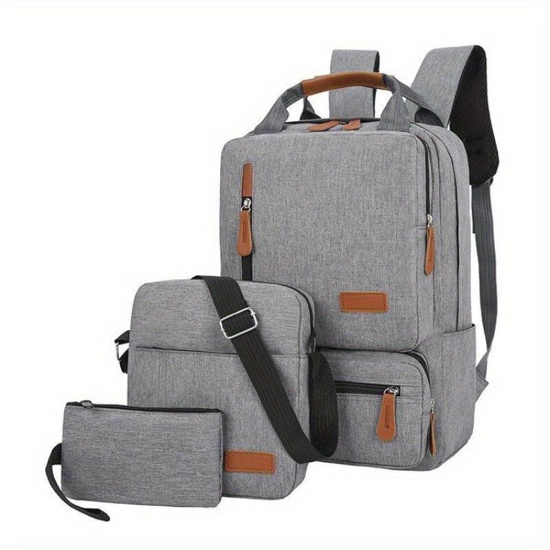 Casual Solid Bag Sets Multifunctional Backpack With Crossbody Bag & Purse
