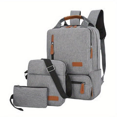 Casual Solid Bag Sets Multifunctional Backpack With Crossbody Bag & Purse
