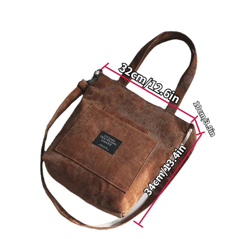 Vintage Letter Patched Shoulder Bag Canvas Large Capacity Crossbody Bag