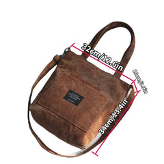 Vintage Letter Patched Shoulder Bag Canvas Large Capacity Crossbody Bag