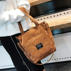 Vintage Letter Patched Shoulder Bag Canvas Large Capacity Crossbody Bag