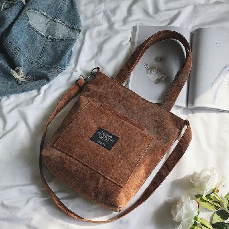 Vintage Letter Patched Shoulder Bag Canvas Large Capacity Crossbody Bag
