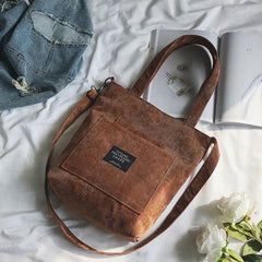 Vintage Letter Patched Shoulder Bag Canvas Large Capacity Crossbody Bag