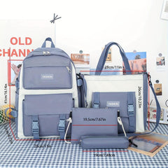 Preppy Style Student Backpack Set with Tote Bag & Crossbody Bag & Pencil Case