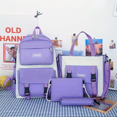 Preppy Style Student Backpack Set with Tote Bag & Crossbody Bag & Pencil Case
