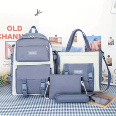 Preppy Style Student Backpack Set with Tote Bag & Crossbody Bag & Pencil Case