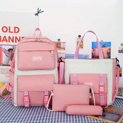 Preppy Style Student Backpack Set with Tote Bag & Crossbody Bag & Pencil Case