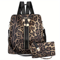 2Pcs Leopard Print Backpack and Shoulder Bag Set