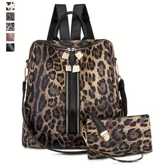 2Pcs Leopard Print Backpack and Shoulder Bag Set