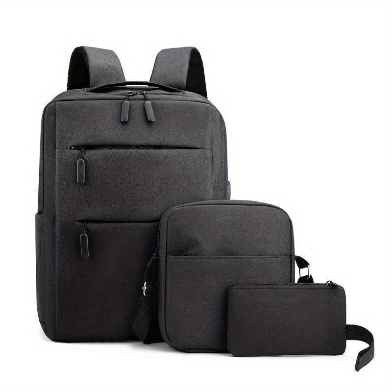 3 Pcs Casual Backpack Set w/ Crossbody Bag & Clutch for Work & Travel