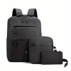 3 Pcs Casual Backpack Set w/ Crossbody Bag & Clutch for Work & Travel