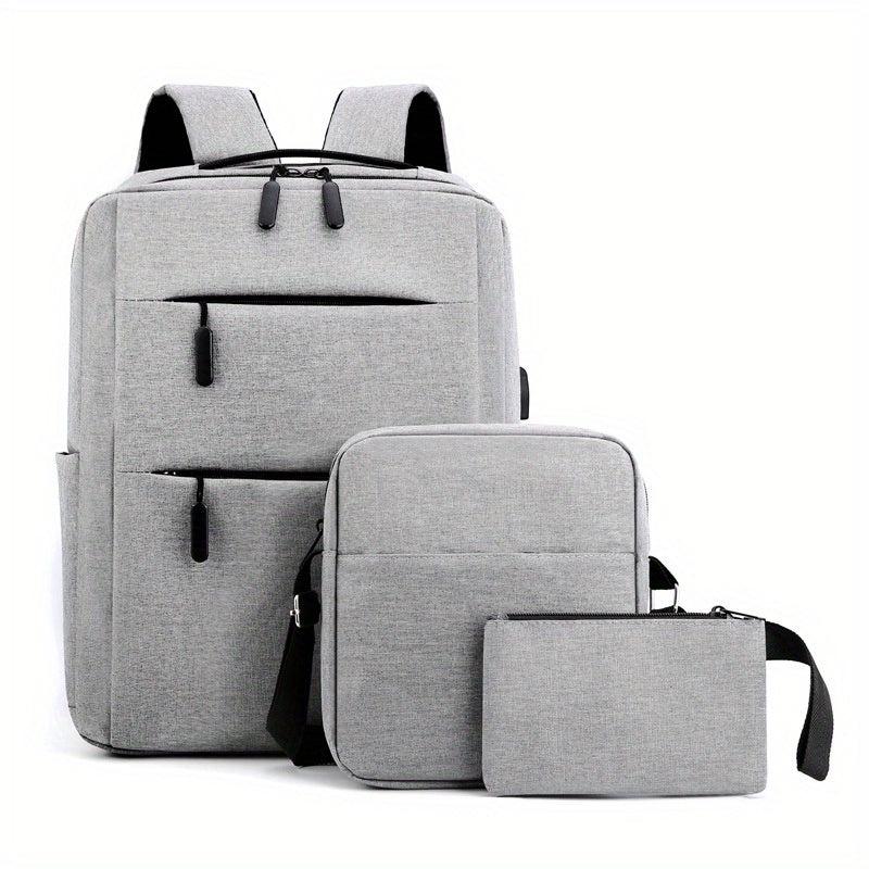 3 Pcs Casual Backpack Set w/ Crossbody Bag & Clutch for Work & Travel