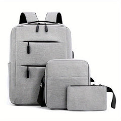 3 Pcs Casual Backpack Set w/ Crossbody Bag & Clutch for Work & Travel