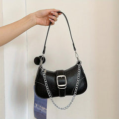 Y2K Denim Crossbody Chain Shoulder Bag Buckle Stitch Baguette Bag
