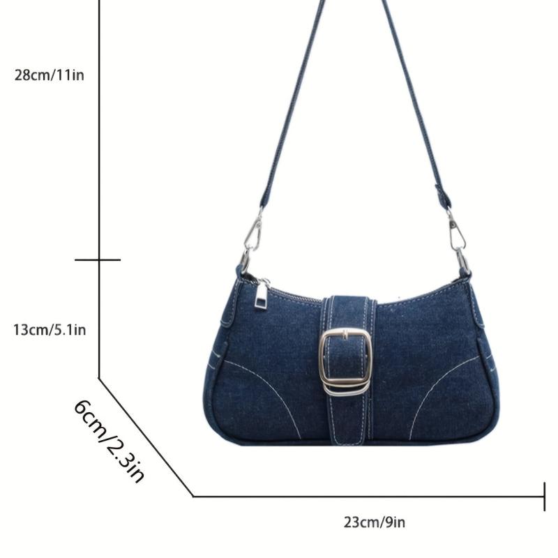 Y2K Denim Crossbody Chain Shoulder Bag Buckle Stitch Baguette Bag