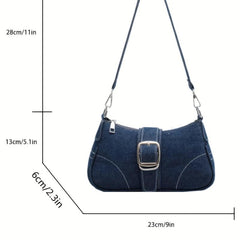 Y2K Denim Crossbody Chain Shoulder Bag Buckle Stitch Baguette Bag