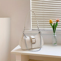 Y2K Denim Crossbody Chain Shoulder Bag Buckle Stitch Baguette Bag