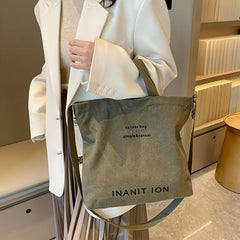 Vintage Letter Graphic Canvas Tote Bag