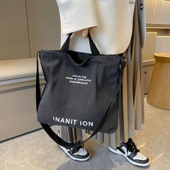 Vintage Letter Graphic Canvas Tote Bag