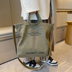 Vintage Letter Graphic Canvas Tote Bag