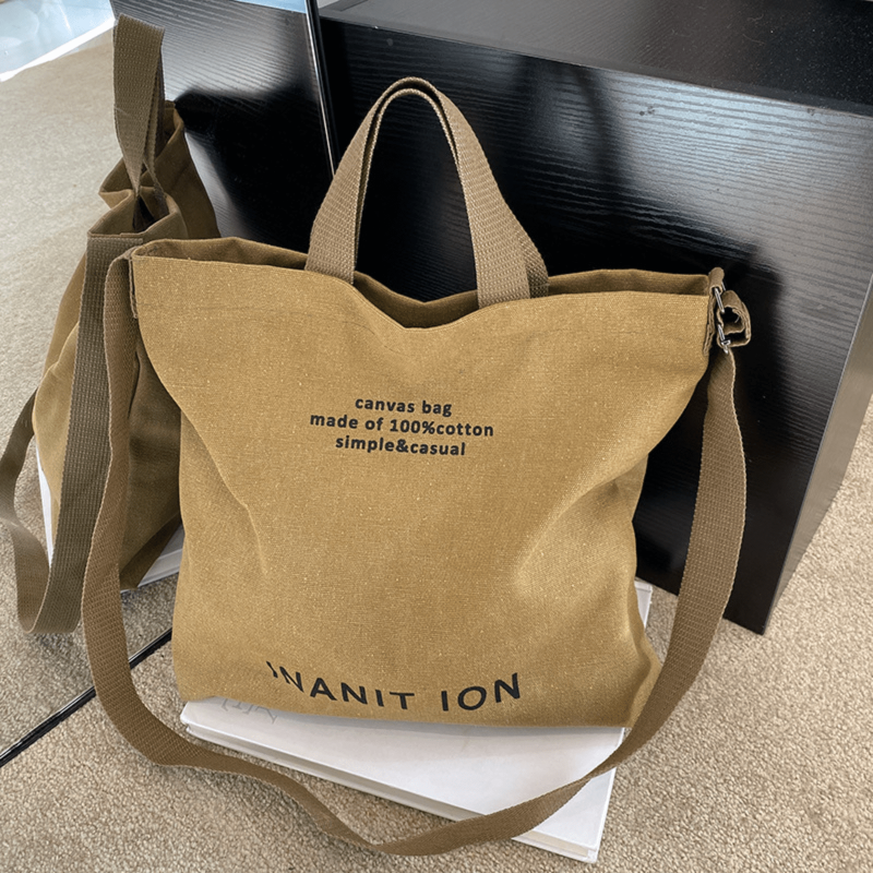 Vintage Letter Graphic Canvas Tote Bag