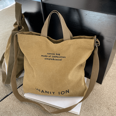 Vintage Letter Graphic Canvas Tote Bag