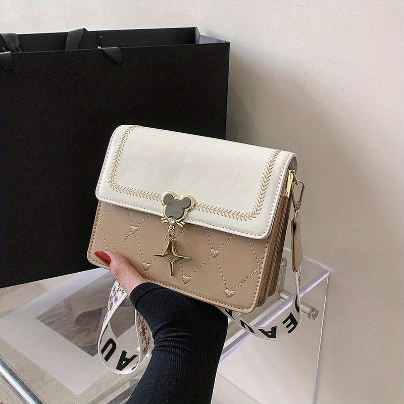 Heart Embroidery Crossbody Bag Floral Strap Shoulder Bag Flap Square Purse