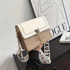 Heart Embroidery Crossbody Bag Floral Strap Shoulder Bag Flap Square Purse