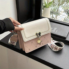 Heart Embroidery Crossbody Bag Floral Strap Shoulder Bag Flap Square Purse