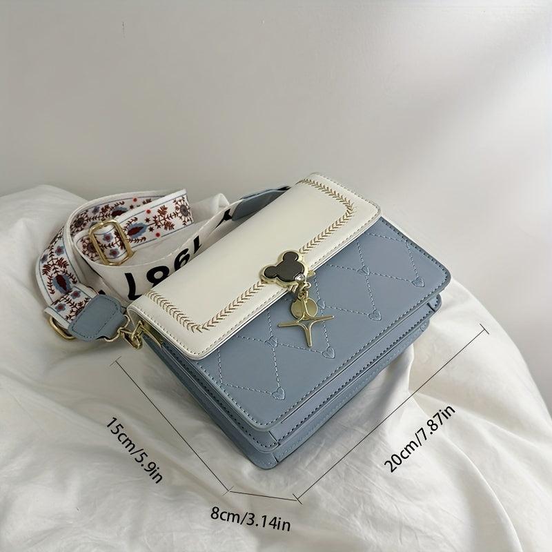 Heart Embroidery Crossbody Bag Floral Strap Shoulder Bag Flap Square Purse