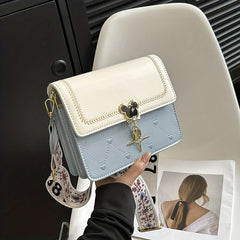 Heart Embroidery Crossbody Bag Floral Strap Shoulder Bag Flap Square Purse