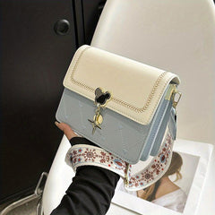 Heart Embroidery Crossbody Bag Floral Strap Shoulder Bag Flap Square Purse