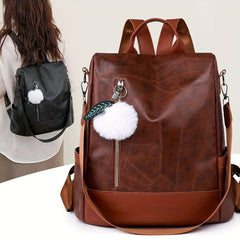 Vintage Anti Theft Backpack PU Leather School Bag Women's Daypack