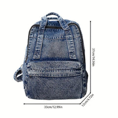 Large Denim Zipper Backpack Stylish Rucksack Women's Travel Bag