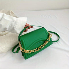Chain Decor Crossbody Bag Vegan PU Shoulder Bag Women's Casual Retro Handbag