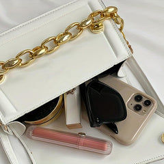 Chain Decor Crossbody Bag Vegan PU Shoulder Bag Women's Casual Retro Handbag