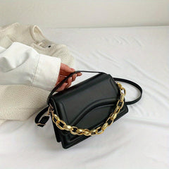 Chain Decor Crossbody Bag Vegan PU Shoulder Bag Women's Casual Retro Handbag