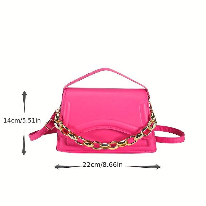 Chain Decor Crossbody Bag Vegan PU Shoulder Bag Women's Casual Retro Handbag