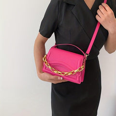 Chain Decor Crossbody Bag Vegan PU Shoulder Bag Women's Casual Retro Handbag