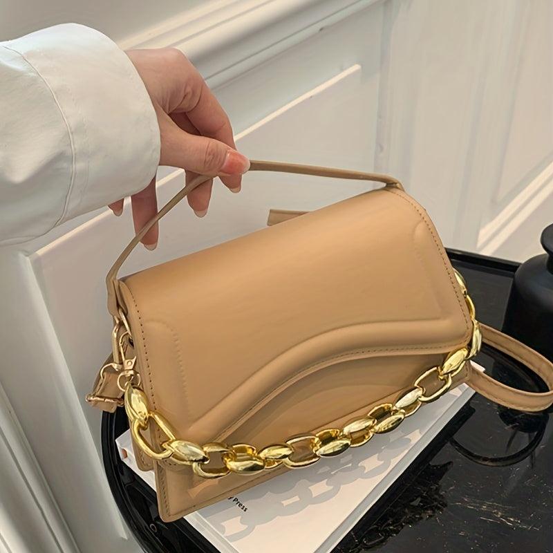 Chain Decor Crossbody Bag Vegan PU Shoulder Bag Women's Casual Retro Handbag